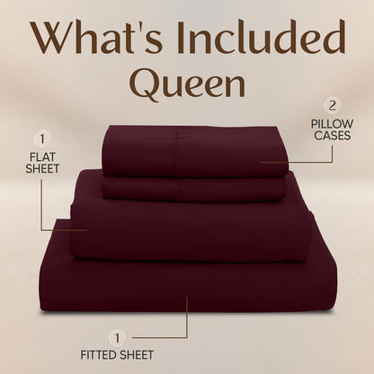 Utopia Bedding Queen Size Sheet Set - Soft & Breathable 4-Piece Microfiber Bed Sheets | Oeko-Tex Burgundy