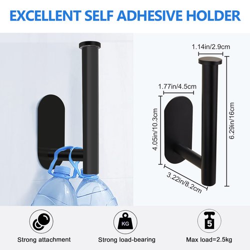 Toilet Paper Holder Self Adhesive, Premium Thicken Stainless Steel Rustproof Adhesive Toilet Roll Holder no Drilling for Bathroom, Kitchen, Washroom Black