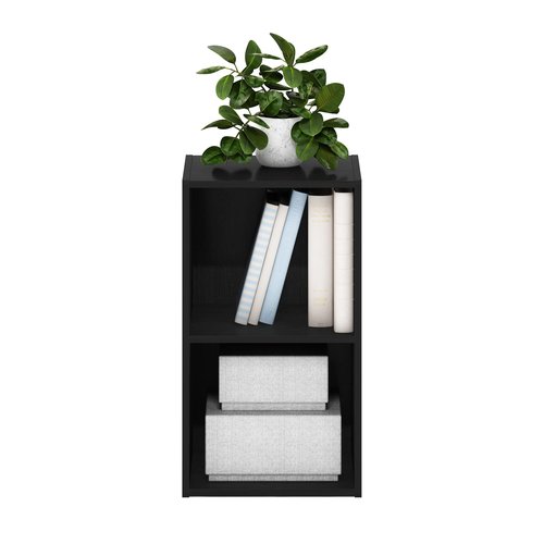 Furinno PASIR Book Shelf, 2-Tier Modern Bookshelf, Open Shelves Bookcase 9 x 12 x 21, Easy Assembly, for Living Room, Bedroom, Home Office, Blackwood