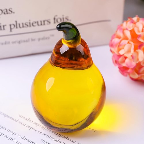 LONGWIN Mini Glass Pear Figurine - Elegant Crystal Paperweight for Home Kitchen Decor | Tabletop Centerpiece