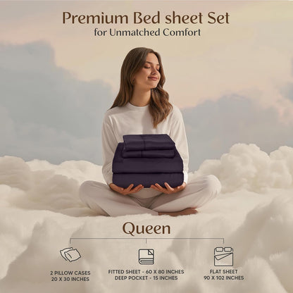 Utopia Bedding King Bed Sheets Set - 4-Piece Brushed Microfiber - Fade & Shrink Resistant | King Size, Purple