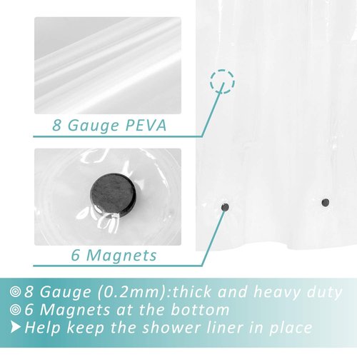 Mrs Awesome Long Shower Curtain Liner with 6 Magnets 72 x 78 inch, PEVA 8G Thick & Heavy Duty Plastic Shower Curtain for Bathroom, Waterproof,72x78, Clear