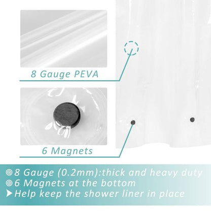 Mrs Awesome Long Shower Curtain Liner with 6 Magnets 72 x 78 inch, PEVA 8G Thick & Heavy Duty Plastic Shower Curtain for Bathroom, Waterproof,72x78, Clear