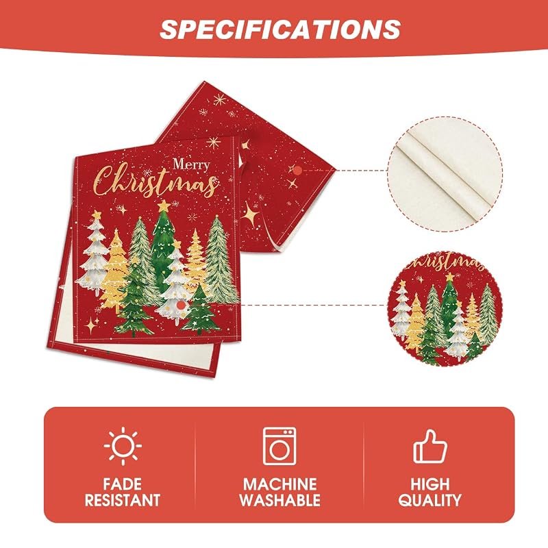 Merry Xmas Trees Table Runner 13x72 inch, Red - Artoid Mode