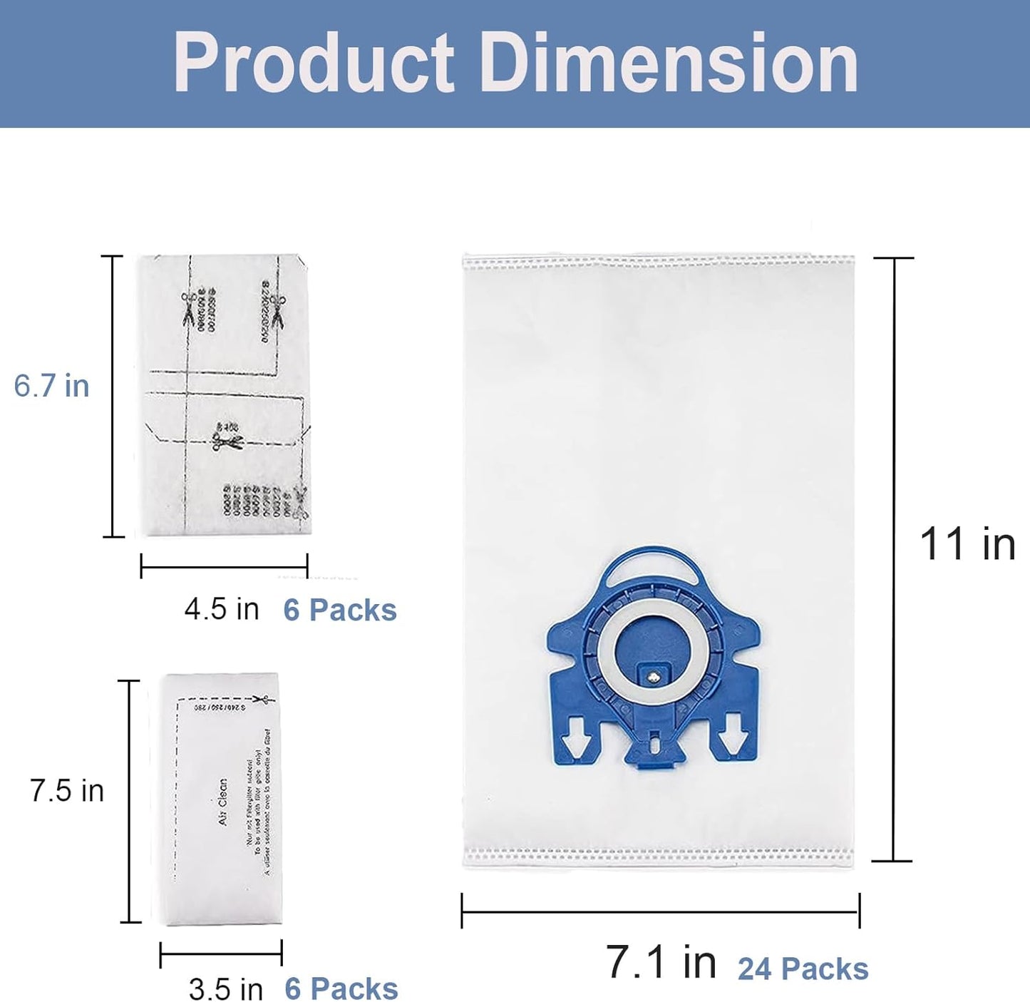 Miele 3D AirClean Vacuum Bags - 24 Pack with Motor Protection & Cleaning Brush | Compatible with Classic C1, C2, C3 Series
