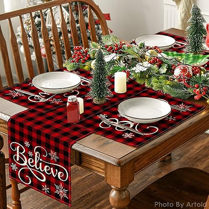Christmas Buffalo Check Plaid Placemat Set of 4 - 12 x 18 Inches, Red & Black, Washable Rustic Table Decor
