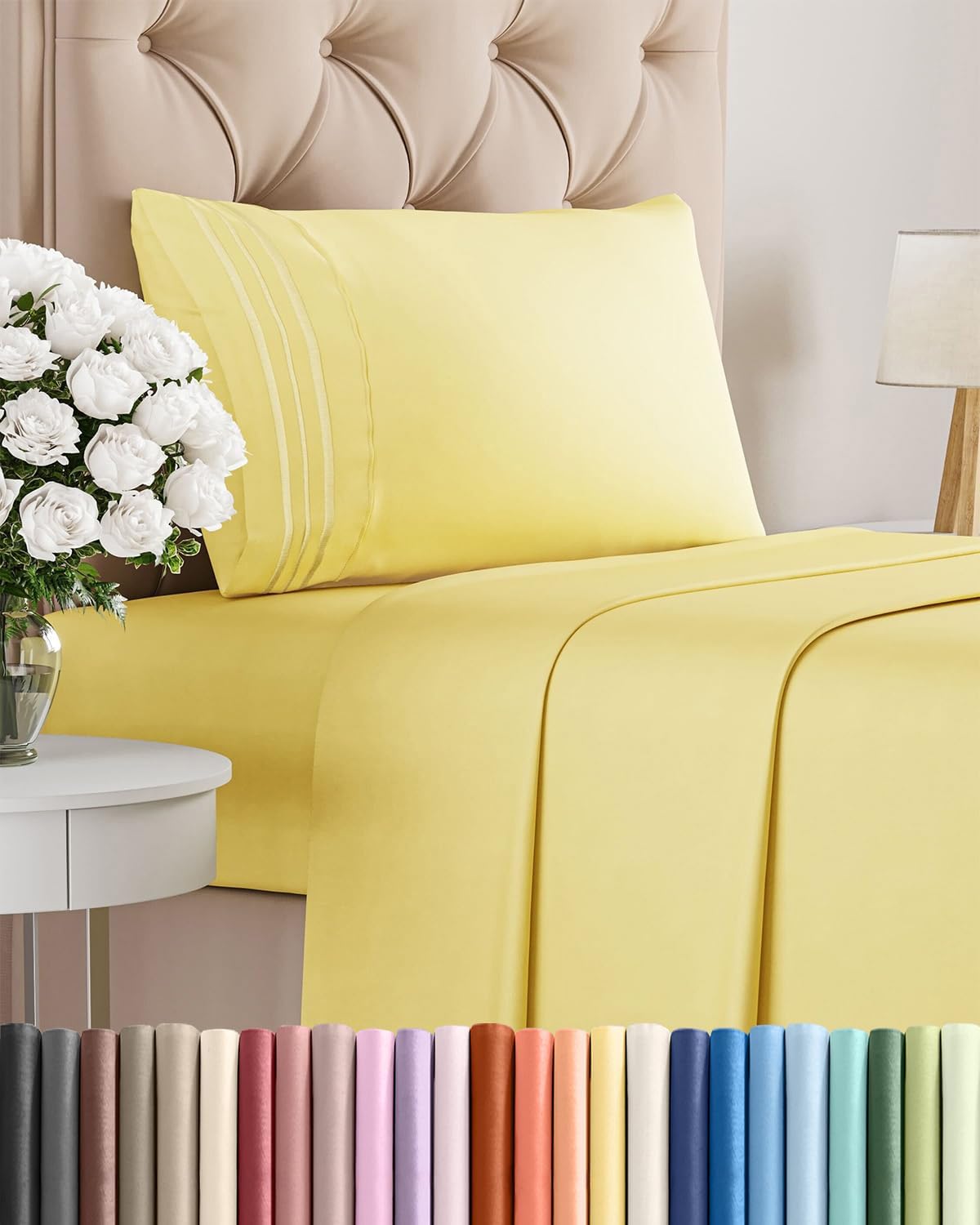 Skiennix Twin Size 3-Piece Sheet Set - Comfy Cooling Bed Sheets - Ultra-Soft, Deep Pockets, Yellow