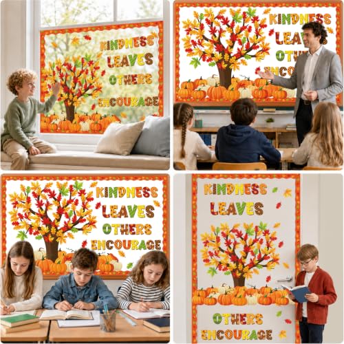 Autumn Fall Bulletin Board Decorations Set with Tree Leaves Pumpkins & Borders