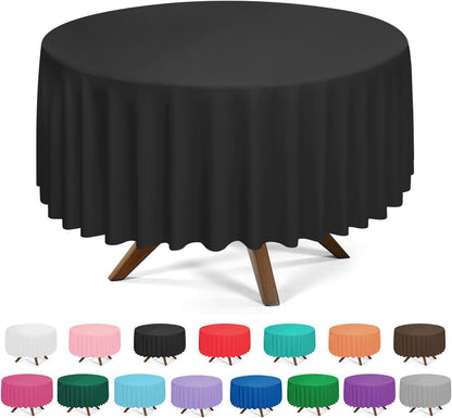 Skiennix Disposable Round Tablecloths - 84 Inch Black Plastic Covers for Parties | 3 Pack