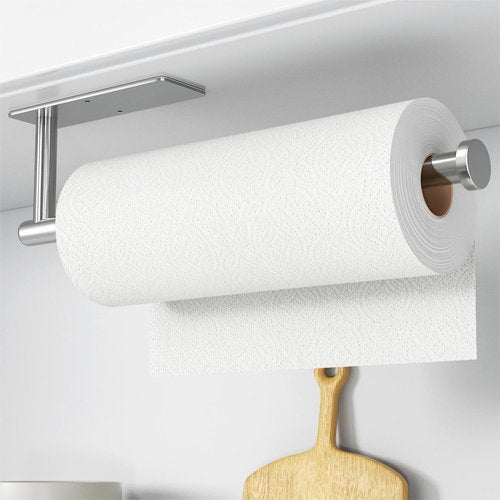 Brushed Nickel Paper Towel Holder by SUS304 - Wall Mounted, Self-Adhesive or Drilling, Under Cabinet Design