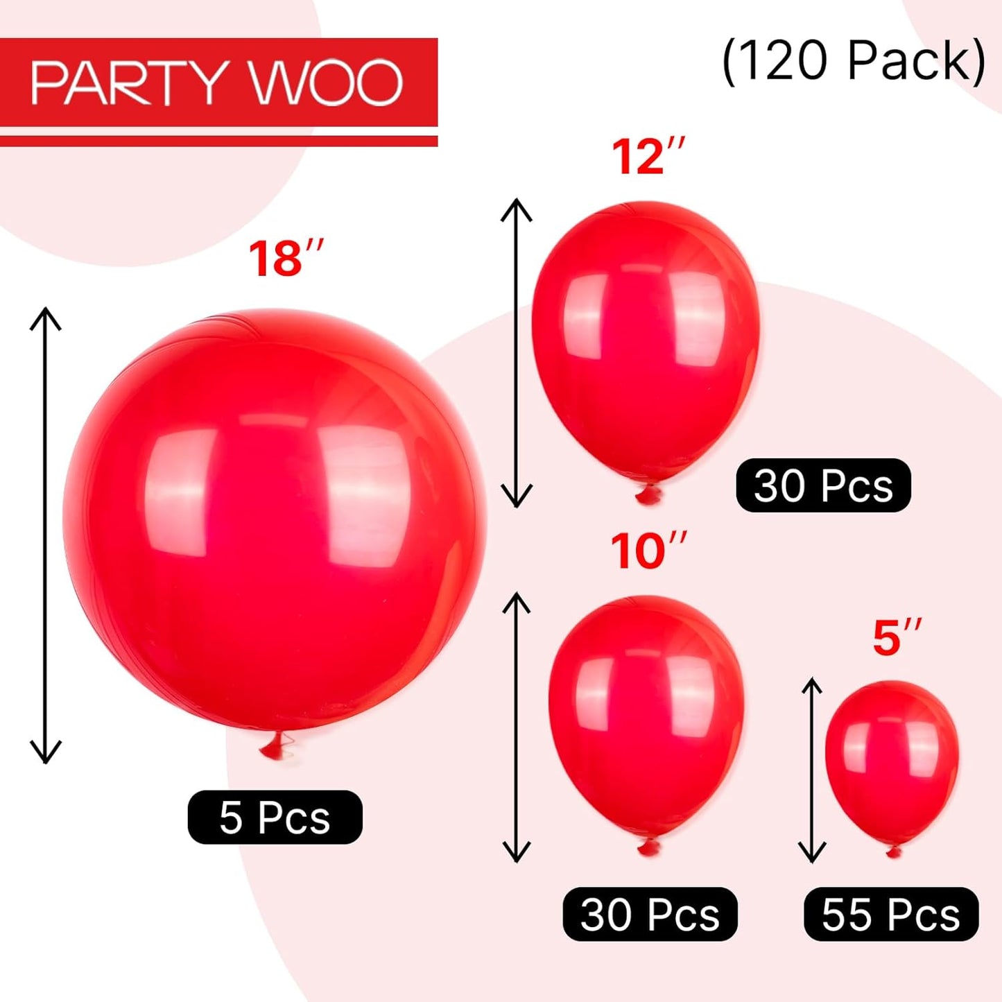 PartyWoo Red Balloons - 120-Piece Arch Kit with Various Sizes for Birthday & Graduation Decor