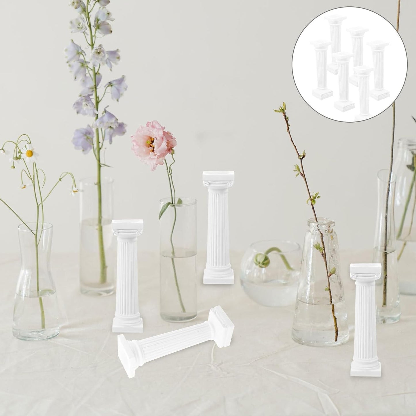 VICASKY Roman Pillar Statues - 6 Pcs White Miniature Columns for Wedding Decor & Photography Props (4.92 Inch)