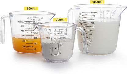 Measuring Cups Set - BPA-Free Plastic Liquid Measuring Cups with Spout | 3-Piece Clear Set