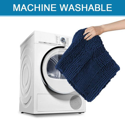 H.VERSAILTEX Navy Blue Bathroom Rugs 2 Piece, Bath Mat Set Slip-Resistant Extra Absorbent Soft and Fluffy Striped Chenille Bath Rugs, Floor Mats Dry Fast Machine Washable (20" x 32"/17" x 24")