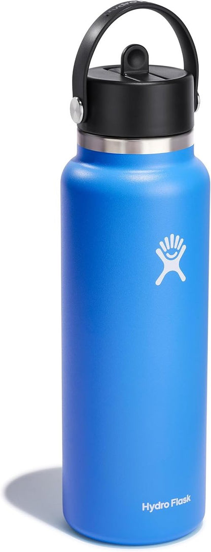 Hydro Flask Water Bottle - Insulated Stainless Steel - 40 Oz Cascade Blue, Leakproof Wide Straw Lid