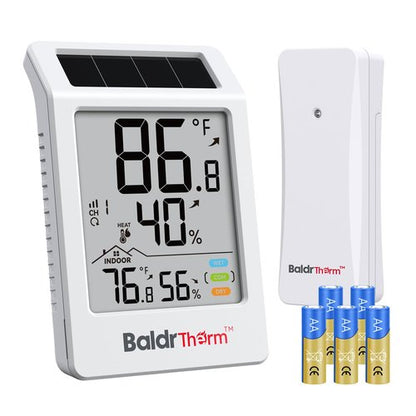 BaldrTherm Digital Hygrometer Indoor Outdoor Thermometer,Wireless Temperature Humidity Monitor with 330ft/100m Range, Multi-Zone Detection, Dual Power Supply & Trend Visualization, 1 Pack
