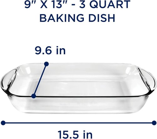 Glass 9x13 Baking Dish - 3 Quart Oblong Ovenproof Casserole Dish for Lasagna & Brownies | BPA-Free, Easy Cleanup