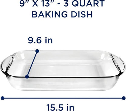 Glass 9x13 Baking Dish - 3 Quart Oblong Ovenproof Casserole Dish for Lasagna & Brownies | BPA-Free, Easy Cleanup