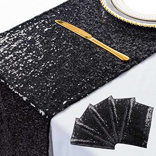 Black Sequin Table Runner 5 Pack 12x108 Inch Sparkling Party Decor for Weddings & Events
