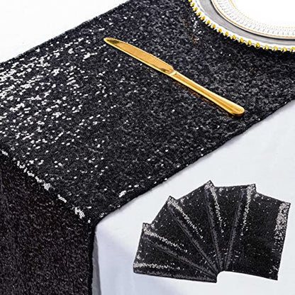 Black Sequin Table Runner 5 Pack 12x108 Inch Sparkling Party Decor for Weddings & Events