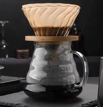 COFISUKI Pour Over Coffee Maker - 20 OZ /600ML Coffee Server with Glass Coffee Dripper, Stylish and Elegant 2 IN 1 Dripper Coffee Maker Kit Coffee Maker for Home or Office, 1-5 CUPS