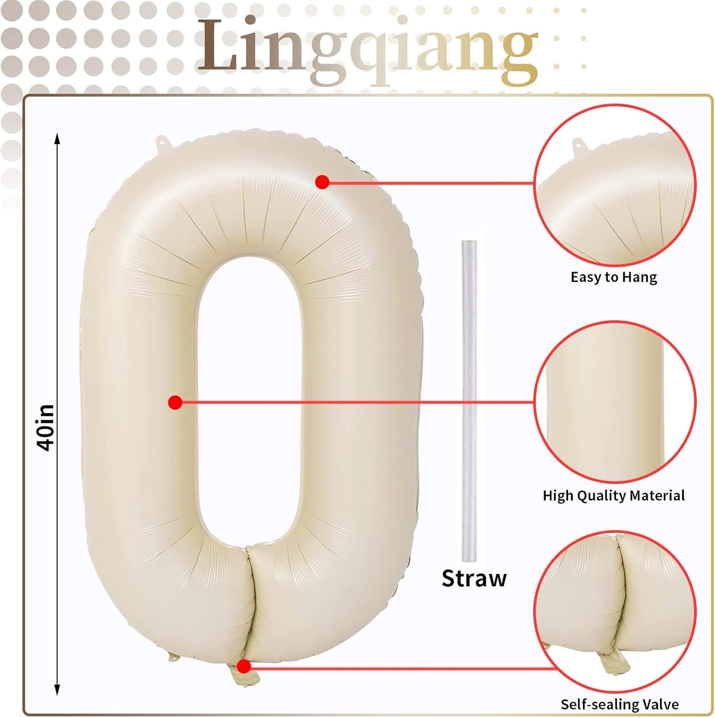 Skiennix 60th Birthday Balloons - 40 Inch Giant Beige Foil Self-Inflating 6 & 0 Helium Balloons for Party Decor