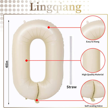 Skiennix 60th Birthday Balloons - 40 Inch Giant Beige Foil Self-Inflating 6 & 0 Helium Balloons for Party Decor