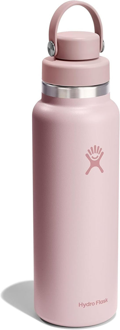 Hydro Flask Water Bottle - Insulated Stainless Steel - 40 Oz Wide Mouth Chug Lid in Tonal Trillium Pink