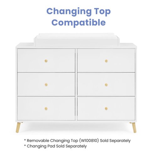 Delta Children Essex 6 Drawer Dresser, Bianca White/Natural