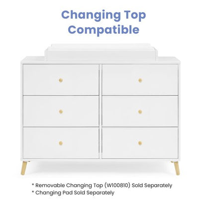 Delta Children Essex 6 Drawer Dresser, Bianca White/Natural