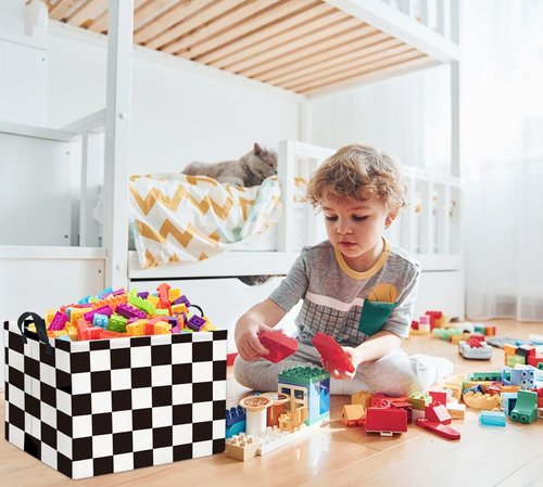 HIYAGON Rectangular Car Basket for Boys Checkered Basket Kids Baby Storage Bin Toy Organizer Box Car Room Decor(Racing Flag)