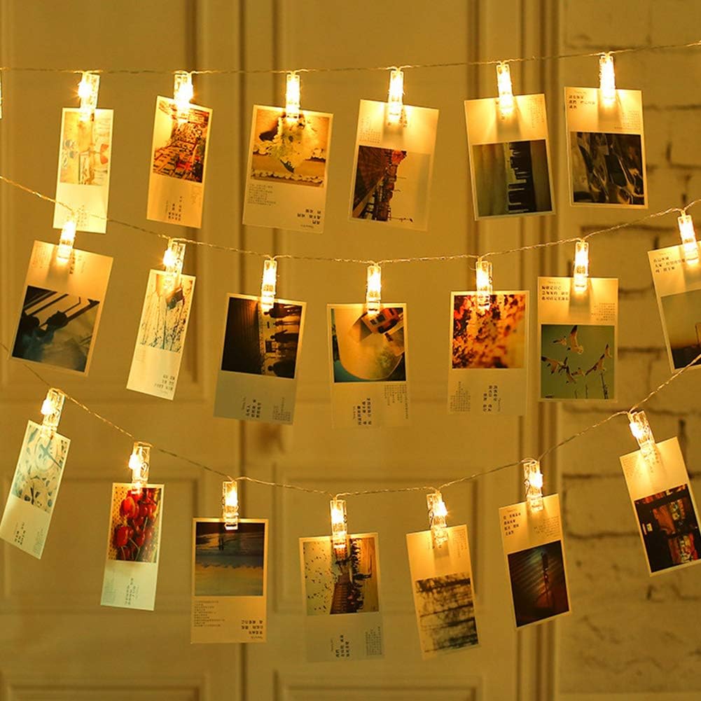 Photo Clips String Lights - 20 LED Fairy Lights with Clips | 9.8Ft Battery Operated Warm White for Home Décor