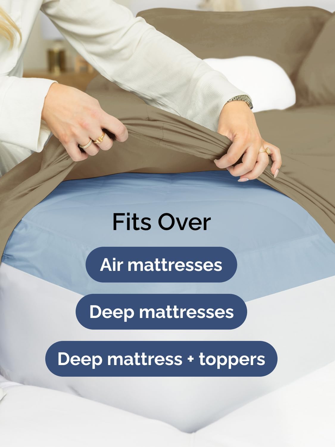Skiennix Extra Deep Full Sheet Set - 6 Piece Breathable Cooling Bedding - Soft Wrinkle-Free Khaki