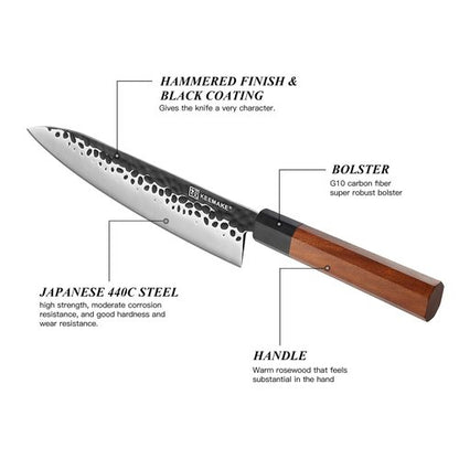 KEEMAKE Japanese Gyuto Chef Knife - 8 inch Professional Kitchen Knife with 440C High Carbon Steel Blade, Sharp Cutting Knives Rosewood Handle for Home Cooking and Restaurant