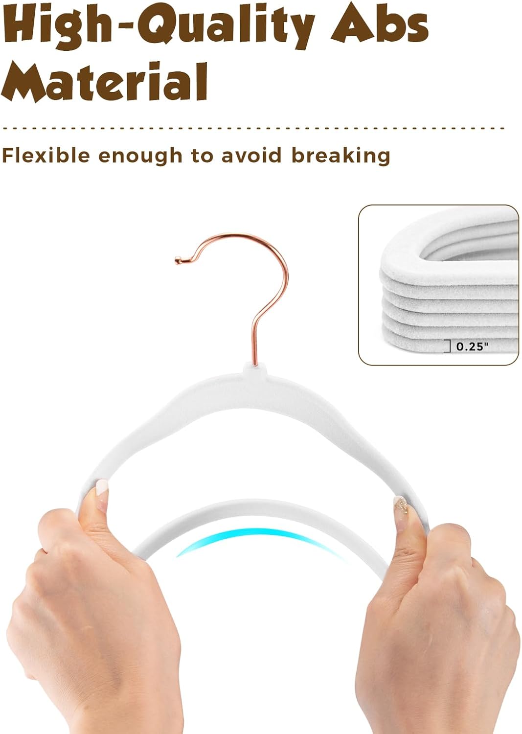Smartor Kids Velvet Hangers - 50 Pack Non-Slip Felt Hangers for Toddler Clothes | 14 Inch, White with Rose Gold Hook