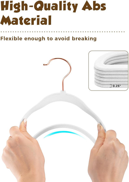 Smartor Kids Velvet Hangers - 50 Pack Non-Slip Felt Hangers for Toddler Clothes | 14 Inch, White with Rose Gold Hook