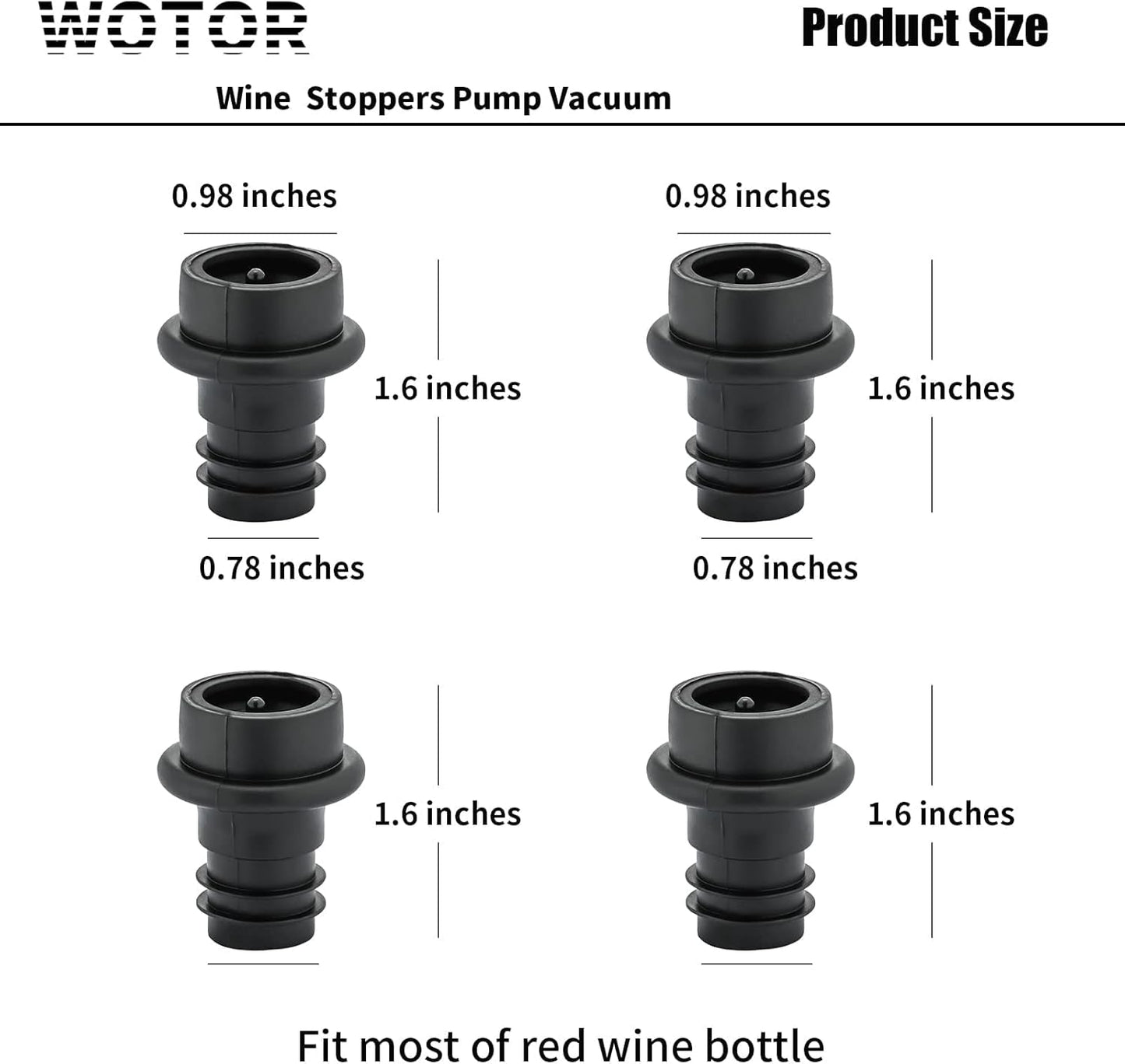 WOTOR Wine Stoppers Vacuum, Wine Saver, Wine Pump Vacuum Stoppers, Wine Preserver, Reusable Bottle Sealer Keeps Wine Fresh (Black, 24 Pieces)