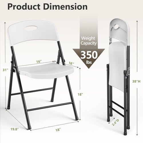 Folding Chairs 4 Pack - Heavy Duty White Outdoor & Indoor Chairs | Portable 350 lbs Capacity for Picnics & Parties