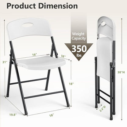 Folding Chairs 4 Pack - Heavy Duty White Outdoor & Indoor Chairs | Portable 350 lbs Capacity for Picnics & Parties