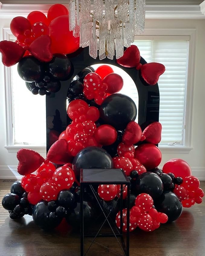 Skiennix 153-Pcs Red & Black Balloon Garland Kit - Festive Arch with Stars for Birthday & Graduation Decor
