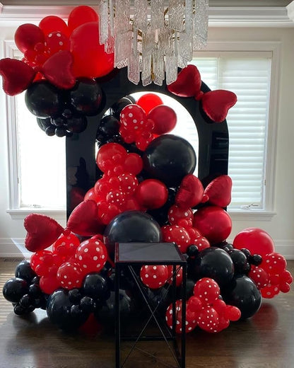 Skiennix 153-Pcs Red & Black Balloon Garland Kit - Festive Arch with Stars for Birthday & Graduation Decor