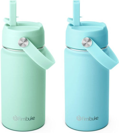 Fimibuke Kids Insulated Water Bottle - 14oz BPA-Free Stainless Steel Tumbler with Straw | Leak-Proof Design (2 Pack, Underwater World)