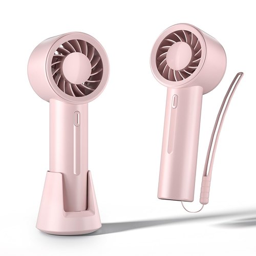 KinYiLO Mini Portable Fan, 3 Speed Handheld Fan with Desktop Base, Rechargeable Battery Powered Lightweight & Small Powerful, Personal Cooling Fan Summer Gift for Travel, Makeup, Outdoor, Pink