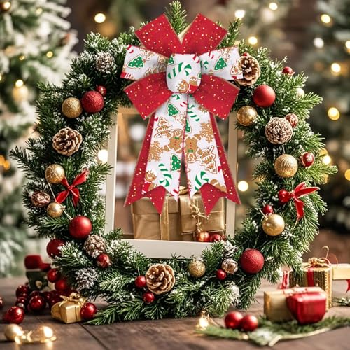 Christmas Bow Set 2PCS Festive Red Ivory Wreath & Tree Decorations Style A
