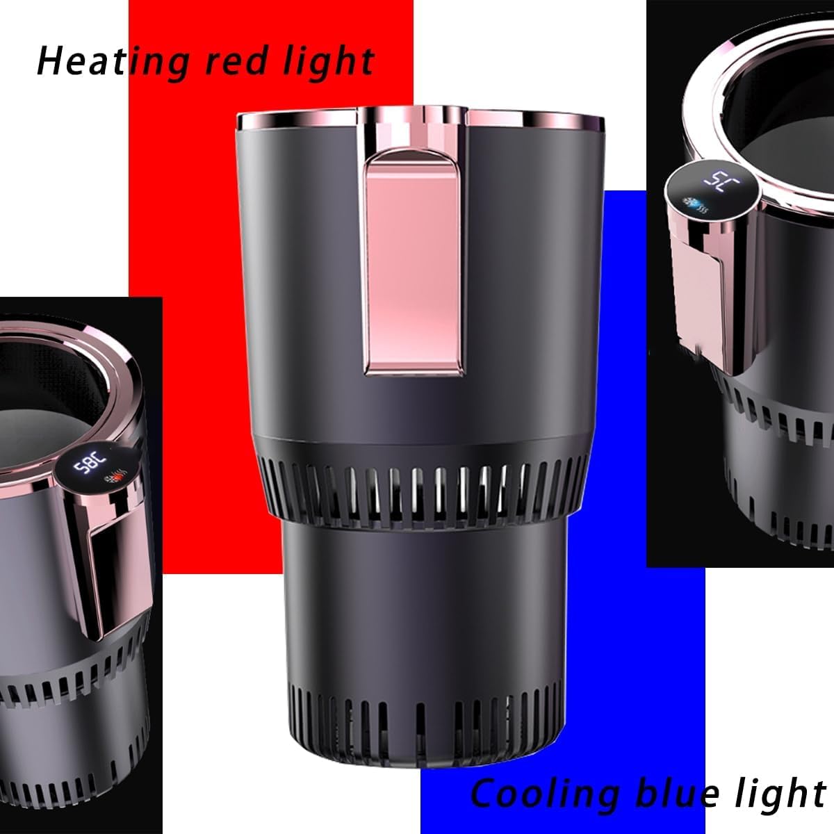 Smart Car Cup Cooler and Warmer, 2-in-1 Car Heating Cooling Cup, 12V-Car Heating Mug, Heating and Cooling Car Cup Holder, with Digital Display (Blue)