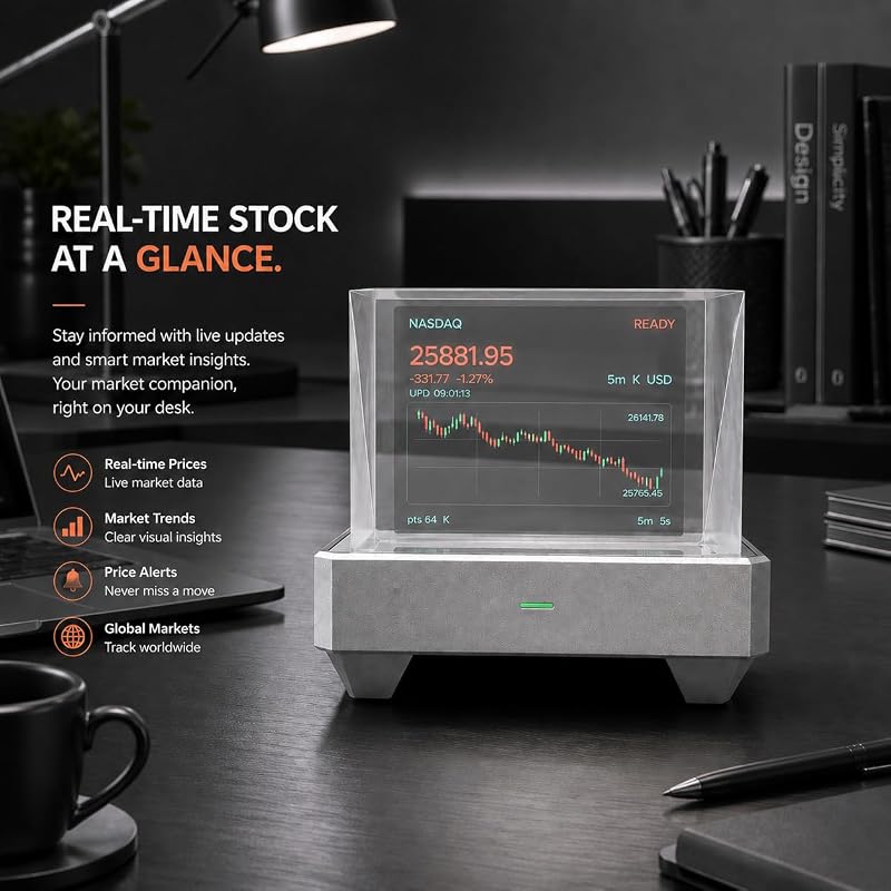 Holographic Desk Display with Real-Time Crypto, Stocks, Weather & Clock – Pixel Art Gamer Desk Gadget