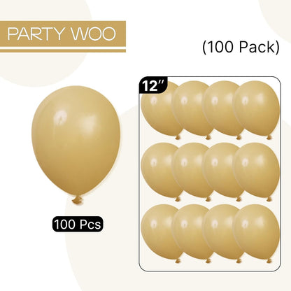 PartyWoo Tan Balloons - 100 Pcs 12 Inch Light Brown Latex Helium Balloons for Weddings & Celebrations