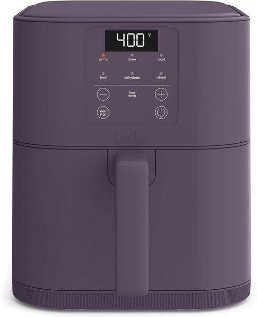 Bella 6 Qt Slim Air Fryer - EverGood™ Ceramic Nonstick Coating, Adjustable Temp, 60 Min Auto Shutoff, Plum