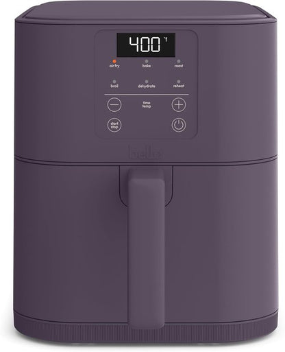 Bella 6 Qt Slim Air Fryer - EverGood™ Ceramic Nonstick Coating, Adjustable Temp, 60 Min Auto Shutoff, Plum