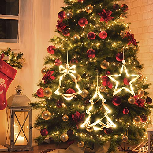 Warm White Christmas Window Lights Decorations Bell Tree Star Set - 3 Pack
